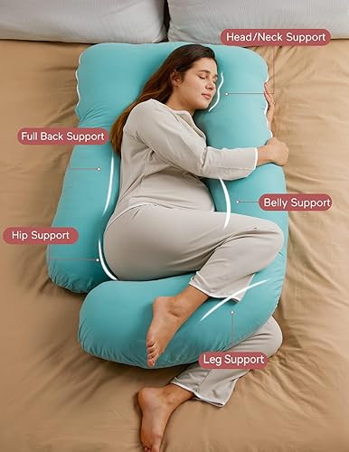 Momcozy Pregnancy Pillows for Sleeping, U Shaped Full Body Maternity Pillow with Removable Cover - Support for Back, Legs, Belly, HIPS for Pregnant Women, 57 Inch Pregnancy Pillow for Women, Grey - Jamouz
