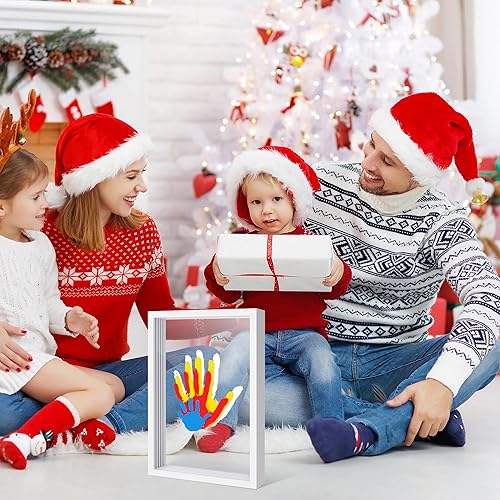 Family Handprint Kit, DIY Craft Keepsake Frame, Baby Hand Print Kits, Family Gifts for New Mom, New Parents, Grandparents, Father's Day, Mother's Day, Anniversary, 6 Non -Toxic Paints (White) - Jamouz