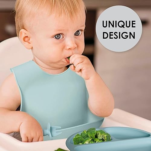 Bluet B- Silicone Baby Feeding Set - Baby Led Weaning Supplies - Baby Spoons, Suction Bowl - Plate - Baby Utensils Set - Silicone Feeding Set for Baby First Foods, Infant Eating - 8pcs - Purple - Jamouz