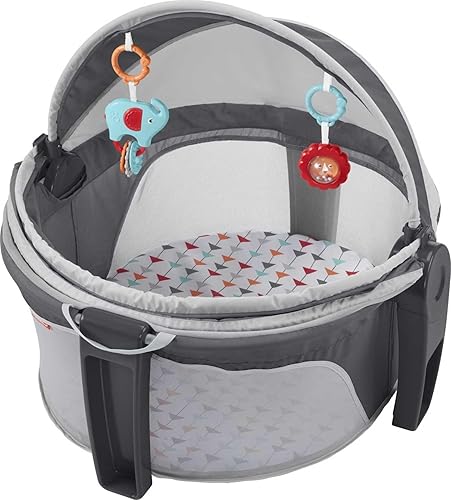 Fisher-Price Portable Bassinet On-The-Go Baby Dome, Travel Play Space with Developmental Newborn Toys & Canopy, Arrows Away - Jamouz