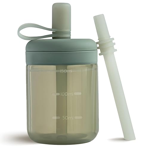 Moonkie Baby Straw cup | Silicone Toddler Sippy Cup Training Cup with Straw Lid | BPA-Free Drop-Proof Baby Cup | Baby Led Weaning | 6 Months+, 5 oz, 2pack - Jamouz