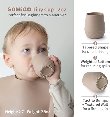 SAMiGO Silicone Baby Cups for 6-12 Months, Tiny Open Cups for Training and Water Drinking, Baby Led Weaning Supplies, 2 OZ - Jamouz