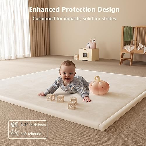 Baby Play Mat 1.3' Thick Tummy Time Mat, Memory Foam Area Rug, Super Soft Coral Velvet Nursery Rug with Non-Slip Backing, Extra Large Crawling Mat for Toddlers, Infants, Yoga, Tatami Mat, 59''x79'' - Jamouz