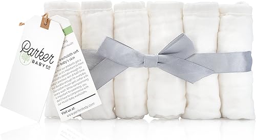 Parker Baby Washcloths - 6 Pack of 100% Cotton Muslin Wash Cloths - Soft, Absorbent and Natural - White - Jamouz