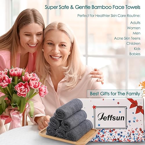 Wash Cloths 6 Pack, Reusable Makeup Remover Towel, 13x13 inch Large Washcloths for Face and Body, Super Soft and Skin Friendly Face Towel on Sensitive Skin, Easy to Rinse Grey Facial Cleaning Cloths - Jamouz