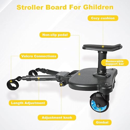 Universal Stroller Board - 2 in 1 Sit and Stand Stroller Board with Detachable Seat Stroller Attachment Buggy Board for 99% of Strollers, Holds Children up to 55lbs - Jamouz