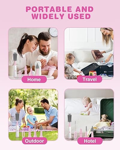 Electric Bottle Brush Cleaner, Rechargable Electric Baby Bottle Brush Cleaner with Nipple & Straw Brush, Travel Baby Bottle Brush with Drying Rack, Perfect Essentials for Mom After Birth, Green - Jamouz