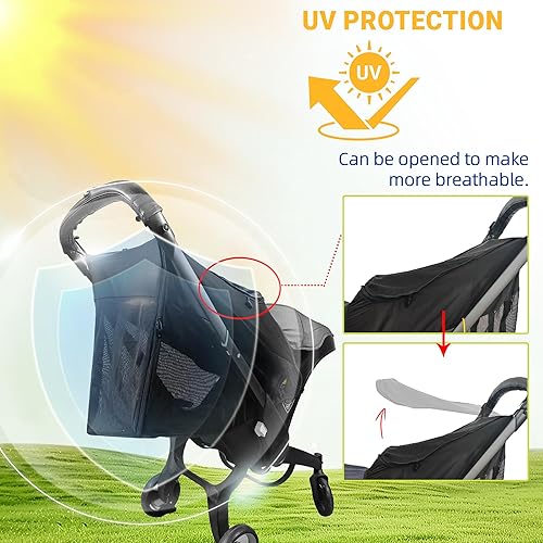 360° Full Coverage Stroller Sun & Insect Protection Cover Compatible with Doona Car Seat & Stroller Breathable Anti-UV Sunshade Extension Cover Fit for Doona Stroller Sun Shade Cover - Black - Jamouz