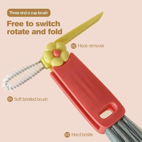 3 in 1 Cup Lid Cleaning Brush, 2024 New Portable Crevice Cleaning Brush Set for Baby Bottle Gap Tight Spaces Cup, Rotatable Cup Lid Cleaner Cup Mouth Scrubber - Jamouz