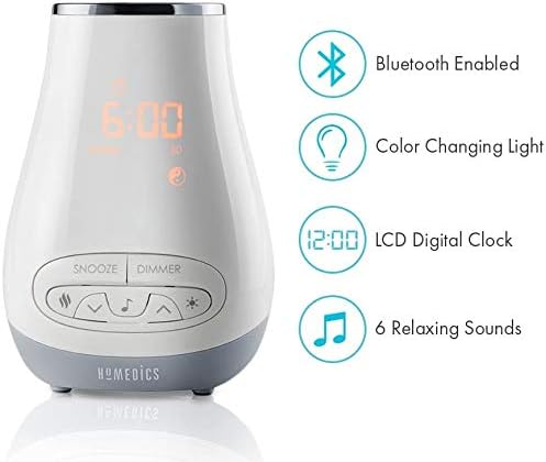 Homedics White Noise Sound Machine for Baby, Kids or Adults with Essential Oil Diffuser, 6 Soothing Sleep Sounds, Bluetooth Speaker, Night Light and Digital Alarm Clock - Jamouz