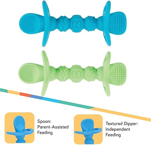 Nuby Dipeez 2 in 1 Silicone Spoons/Dipper, 2pk, Blue/Green - Jamouz