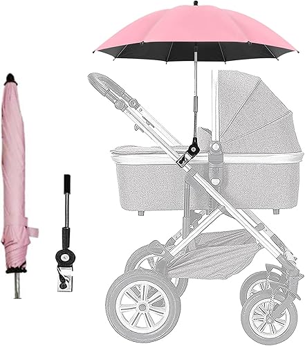 Baby Stroller Parasol, Universal Umbrella with Clamp, 360 Degree Adjustable UV Protection Stroller Sun Shade, Waterproof Umbrella for Trolley, Bike, Wheelchair, Beach Chair - Jamouz