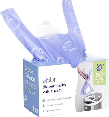 Ubbi Disposable Diaper Sacks, Lavender Scented, Easy-To-Tie Tabs, Diaper Disposal or Pet Waste Bags, 200 Count - Jamouz