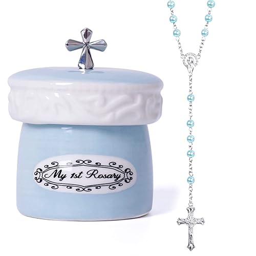 My First Rosary Cross for Boy Keepsake Box and Rosary Gifting Set, Blue - Jamouz
