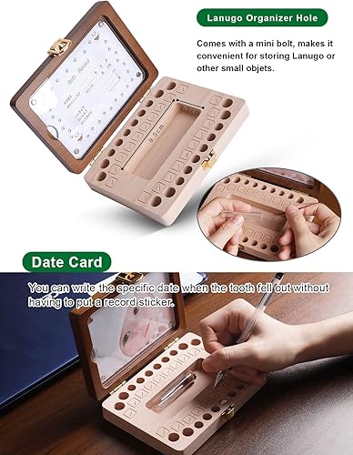 Baby Tooth Keepsake Box Wooden Handmade Baby Teeth Fairy Box Storage Holder With Photo Frame Stickers Suitable for Boys Girls First Tooth and Curl Memory Container loss teeth box - Jamouz