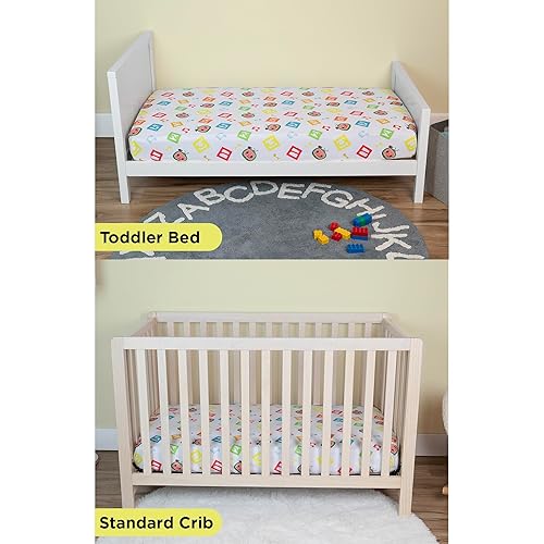CoComelon Sheet Set - Fits Toddler Bed or Crib Mattress - Fitted Sheet and Pillow Case, White + Green - Jamouz