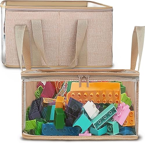 holay 2-Pack 12' Cube Storage Bins [White] - 27L Capacity PVC Boxes Transparent Lid & Handles - Durable & Foldable - Multi-Purpose Toy, Clothes, Blocks Organizer for Kids, Toddlers, Playroom (Large) - Jamouz