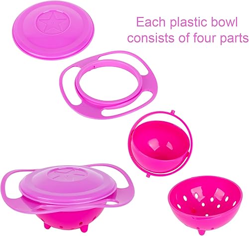 Berry President Magic Bowl 360 Degree Rotation Spill Resistant Gyro Bowl with Lid For Toddler Baby Kids Childre (Pink) - Jamouz