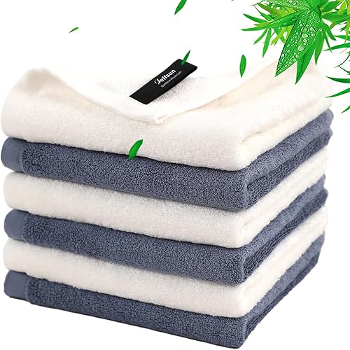 Wash Cloths 6 Pack, Reusable Makeup Remover Towel, 13x13 inch Large Washcloths for Face and Body, Super Soft and Skin Friendly Face Towel on Sensitive Skin, Easy to Rinse Grey Facial Cleaning Cloths - Jamouz