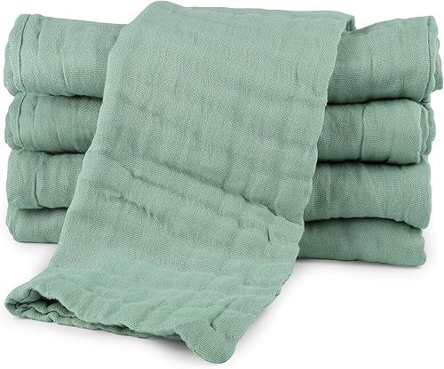 5 Pcs Muslin Baby Burp Cloths, Large 20'x10' Cotton Burping Cloth Extra Soft and Absorbent Baby Burp Rags for Newborn Unisex Baby Girls and Boys (Green) - Jamouz
