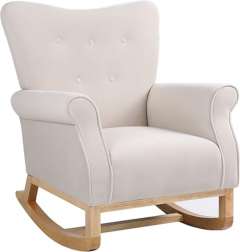 Nicbex High Back Rocking Chair Nursery Glider Chair for Nursery Velvet Upholstered Baby Rocking Chair Baby Glider Rocker,Grey - Jamouz