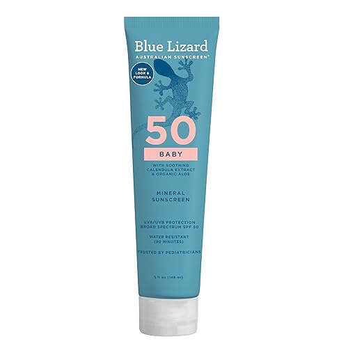 Blue Lizard BABY Mineral Sunscreen with Zinc Oxide, SPF 50+, Water Resistant, UVA/UVB Protection with Smart Cap Technology - Fragrance Free, , 5 oz. Tube - Jamouz