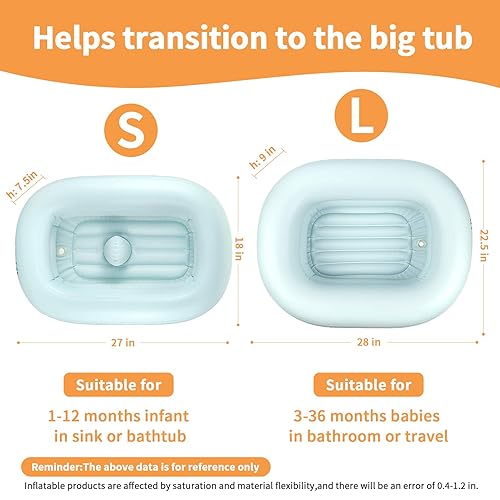 Inflatable Bathtub for Baby Travel Bathtub Seat Recommended Age 6 to 24 Months(Large) - Jamouz