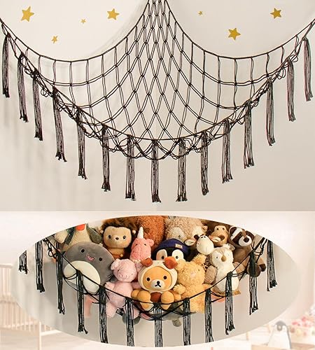 Stuffed Animal Storage Hammock or Net Corner - Large Toy Hammock Net for Stuffed Animals Room Decor - Cute Stuff Animal Organizer Holder for Plush Plushie - Kids Baby Nursery Wall Bedroom Home Decor - Jamouz