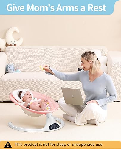 LAREX Baby Swings Electric Baby Swing Bluetooth Infant Swing Portable Rocker with 5 Speeds, 1 Seat Position, Remote Control, Grey - Jamouz