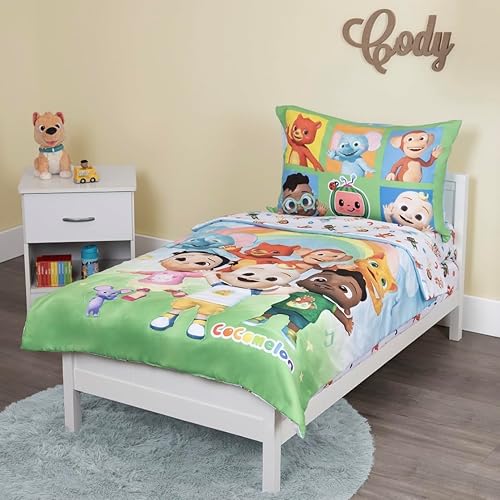CoComelon 4-Piece Toddler Bedding Set, Cute as a Rainbow, Toddler Bed, Green - Jamouz