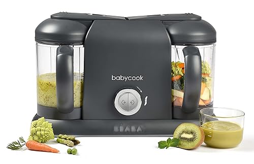 BEABA Babycook Duo 4 in 1 Baby Food Maker, Puree Steamer and Blender for Purees, Grinder with Auto Steam Cooking, Lrg 9.1 Cup Capacity, Makes 54 Servings in 20 Mins, Charcoal - Jamouz