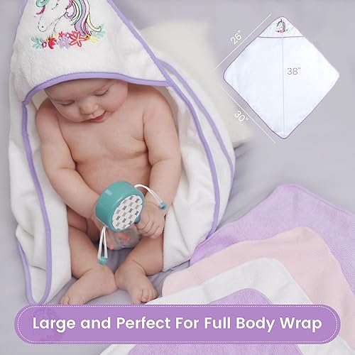 Viviland Baby Towels and Washcloths, Soft Absorbent Pink Baby Bath Towel Set, Elephant Hooded Towels with 5 Infant Face Washcloths (6 Pieces) - Jamouz