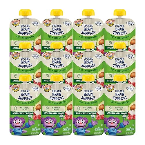 Earth's Best Organic Kids Snacks, Sesame Street Toddler Snacks, Bone Support Fruit + Veggie Smoothie for Toddlers 2 Years and Older, Pear Mango Carrot, 4 oz (Pack of 12) - Jamouz