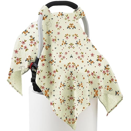 100% Muslin Cotton Car Seat Cover Baby, Carseat Canopy Cover, Universal Fit Stroller Covers for Boys and Girls (Roman Green) - Jamouz