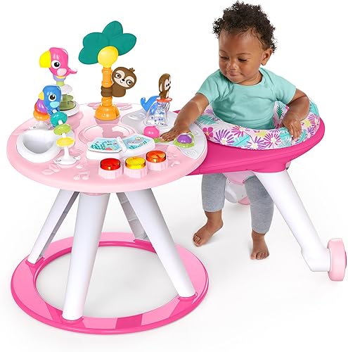 Bright Starts Around We Go 2-in-1 Baby Walker, Discovery Activity Center and Table, Tropic Cool, Ages 6 Months+ - Jamouz