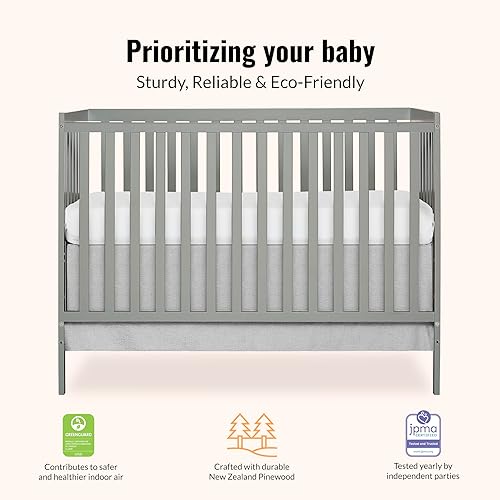 Synergy 5-In-1 Convertible Crib In White, made of New Zealand Pine wood, JPMA & Greenguard Gold Certified, features 3 mattress height settings - Jamouz
