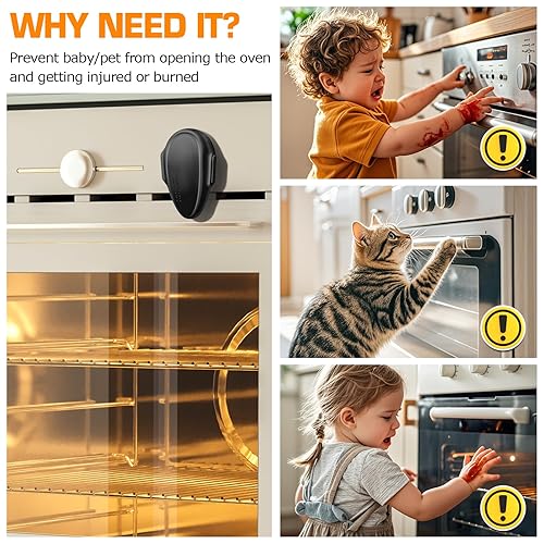 Oven Lock Child Safety (2 Pack), Cabinet Locks Baby Proofing, Baby and Child Proof Locks for Drawer Oven Stove Door, Upgrade Heat-Resistant Material, Easy to Install, No Toolf Need - Black - Jamouz