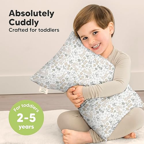 Toddler Pillow with Pillowcase - 13x18 My Little Cuddly Pillow, Viscose Derived From Bamboo Nursery Toddler Pillows for Sleeping,Kids Pillow,Small Travel Pillows,Mini Toddler Bed Pillow (Meadow) - Jamouz