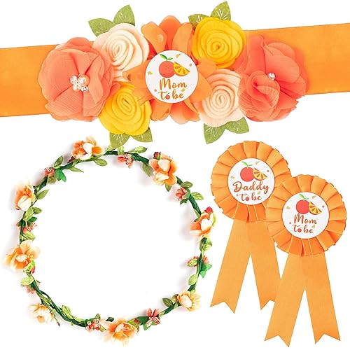 Little Cutie Citrus Maternity Sash Mom to Be & Daddy to Be Corsage Orange Clementine Flower Crown Pregnancy Sash Decoration Autumn Baby Shower Kit Party Favors Pregnancy Photo Prop Gift - Jamouz