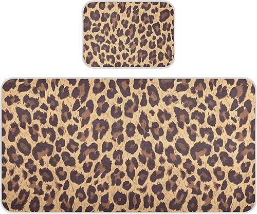 Brown Leopard Texture Baby Bed Pad Mattress Pad Breathable Crib Mattress Protector for Standard Crib Toddler Bed Cover Cooling Mat Pads with Pillowcase for Baby Pets Kids Toddler 52'x28' - Jamouz