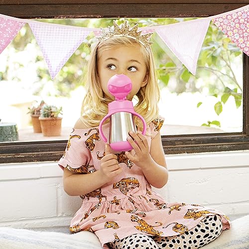 Munchkin Cool Cat Sippy Cup for Toddlers, Stainless Steel Straw Cup, 8 Ounce, Pink - Jamouz