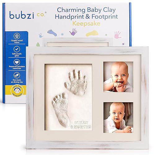 Bubzi Co Baby Footprint Kit, Baby Foot and Hand Print Kit, Baby Keepsake Frame, Nursery Pictures Frames, Hand Print Mold Kit, New Mom Gifts, Baby Newborn Essentials Must Haves, Baby Shower Gifts - Jamouz