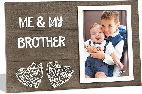 Me & My Brother Picture Frame, Baby Brother Wood Frame with Heart, Little or Big Brother or Sister Gift for Older Siblings, Baby Keepsake Photo Frame, New Baby Shower, Baptism Gifts (Brown) - Jamouz