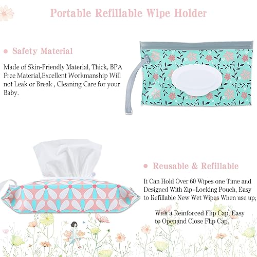 FEBSNOW 4 Pack Baby Wipe Dispenser, Portable Refillable Wipe Holder, Baby Wipes Container, Wipe Dispenser, Reusable Travel Wet Wipe Pouch (Geometric) - Jamouz