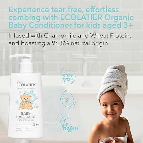 Kids Hair Balm Easy Detangling 3+ - Baby Conditioner Tear-Free, Toddler Hair Detangler, Kids Conditioner for Curly Hair, 96.8% Natural Ingredients, Vegan Certified, Cruelty-Free - 8.5 Fl Oz - Jamouz