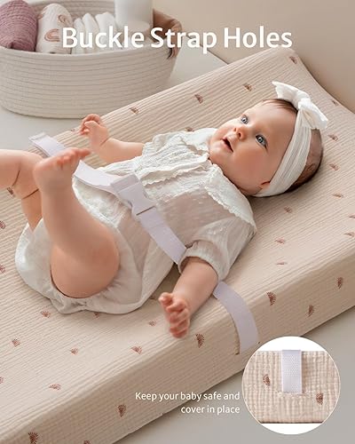 Blissful Diary Muslin Changing Pad Cover for Girls Boys, Ultra Soft Breathable Cotton, Baby Diaper Change Table Pad Covers, 2Pack (Roman Green&Leaf) - Jamouz