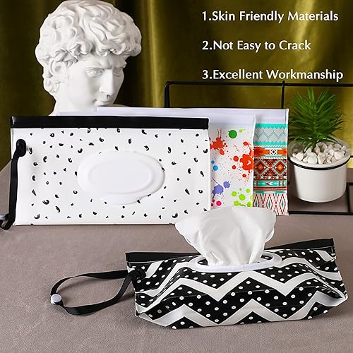FEBSNOW 4 Pack Baby Wipe Dispenser, Portable Refillable Wipe Holder, Baby Wipes Container, Wipe Dispenser, Reusable Travel Wet Wipe Pouch (Geometric) - Jamouz