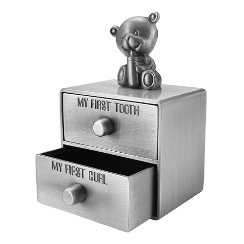 Mogoko Silver Tooth Box, Baby First Tooth and Curl Keepsake Box Set, Kids Teeth Fairy Holder for Boy or Girl - Jamouz