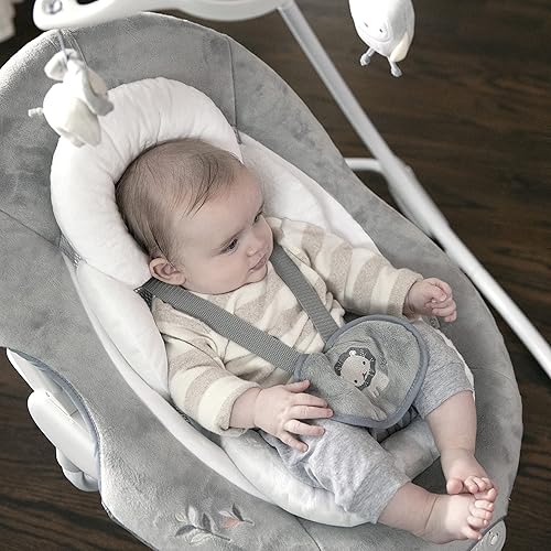 Ingenuity InLighten 5-Speed Baby Swing - Swivel Infant Seat, 5 Point Safety Harness, Nature Sounds, Lights - Nally Owl - Jamouz