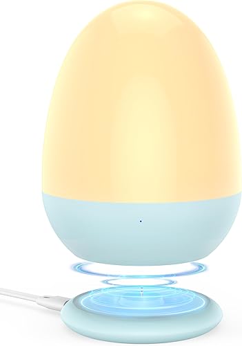 JolyWell Baby Night Light for Kid, Portable Egg Nightlight with Stable Charging Pad, Touch Nursery Night Lamp for Breastfeeding, Toddler Night Light for Bedroom, Timer Setting, ABS+PC, White-2 - Jamouz